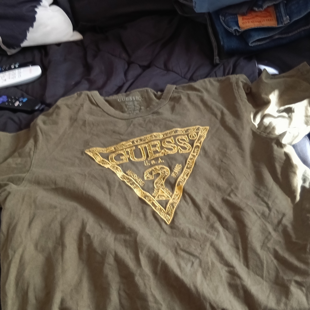 Guess Olive Green T-Shirt with Gold Logo